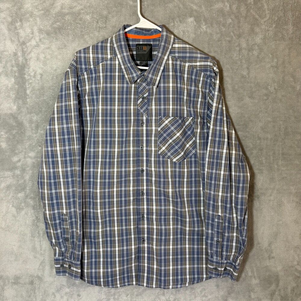 5.11 Tactical Men's Blue Plaid Button Down Shirt Large Gorpcore Outdoor